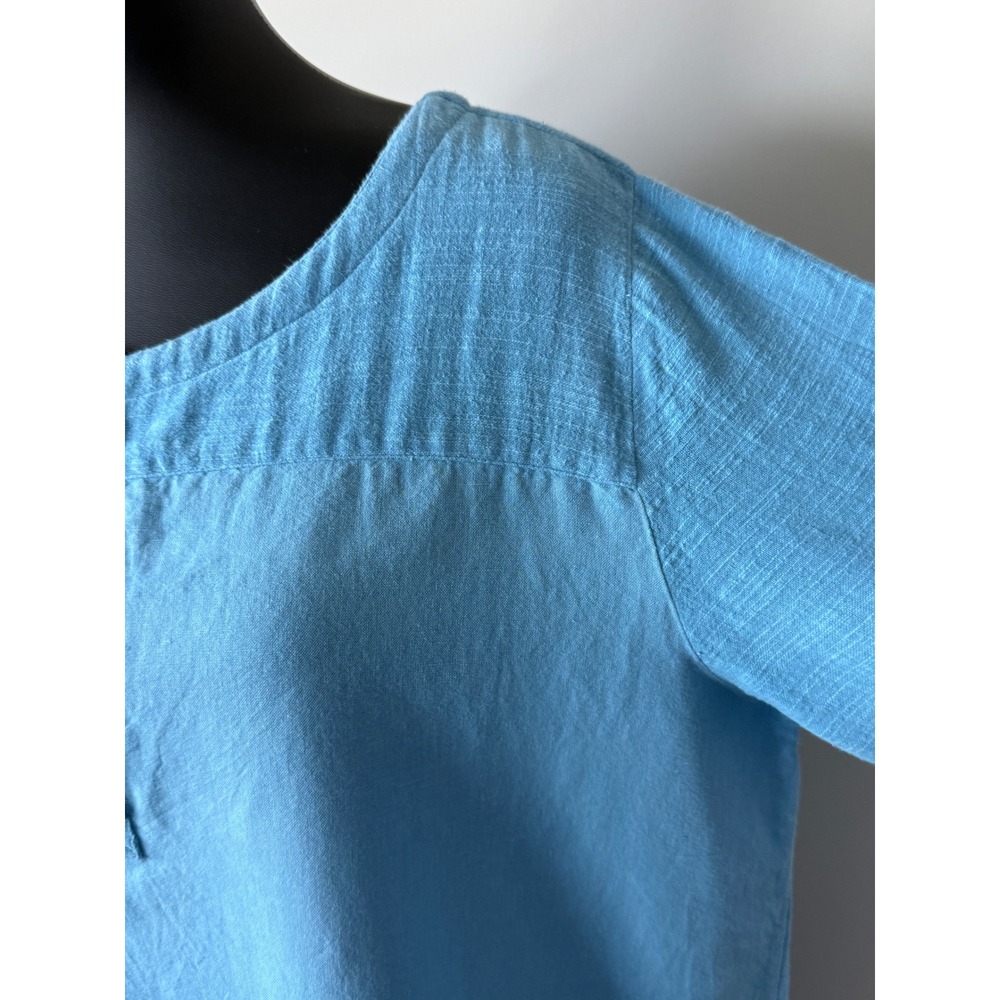 Soft Surroundings Blue Linen Blend Henley Tunic Top Asymmetrical Hem Women's 1X - Picture 6 of 13